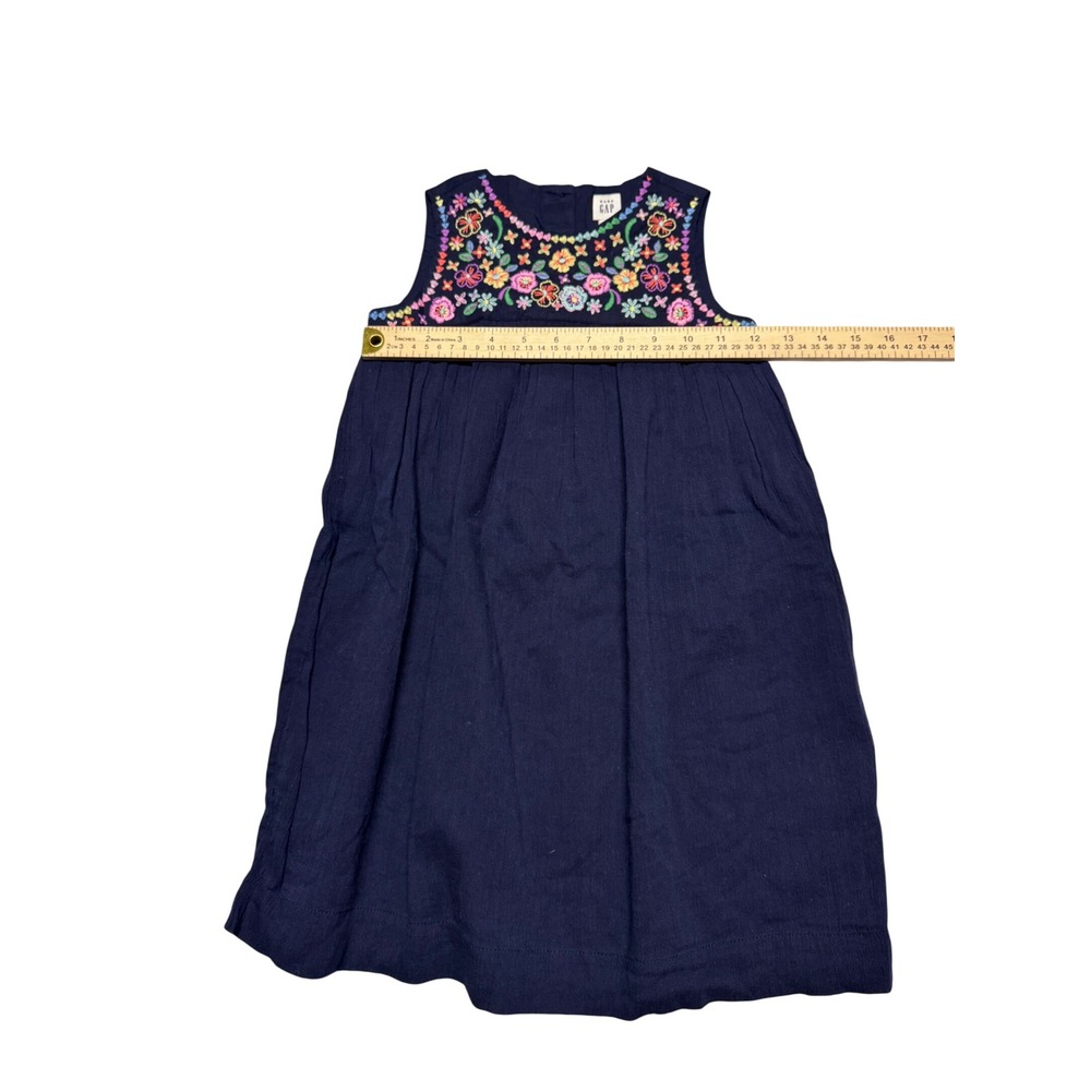 Baby Gap Toddler Girls Navy Blue Floral Embroidered Sleeveless Dress Size 5T - Picture 3 of 5